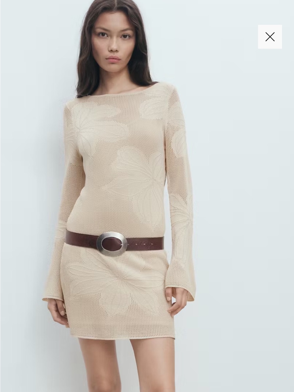 Mango Cream Floral Crochet Mini Dress